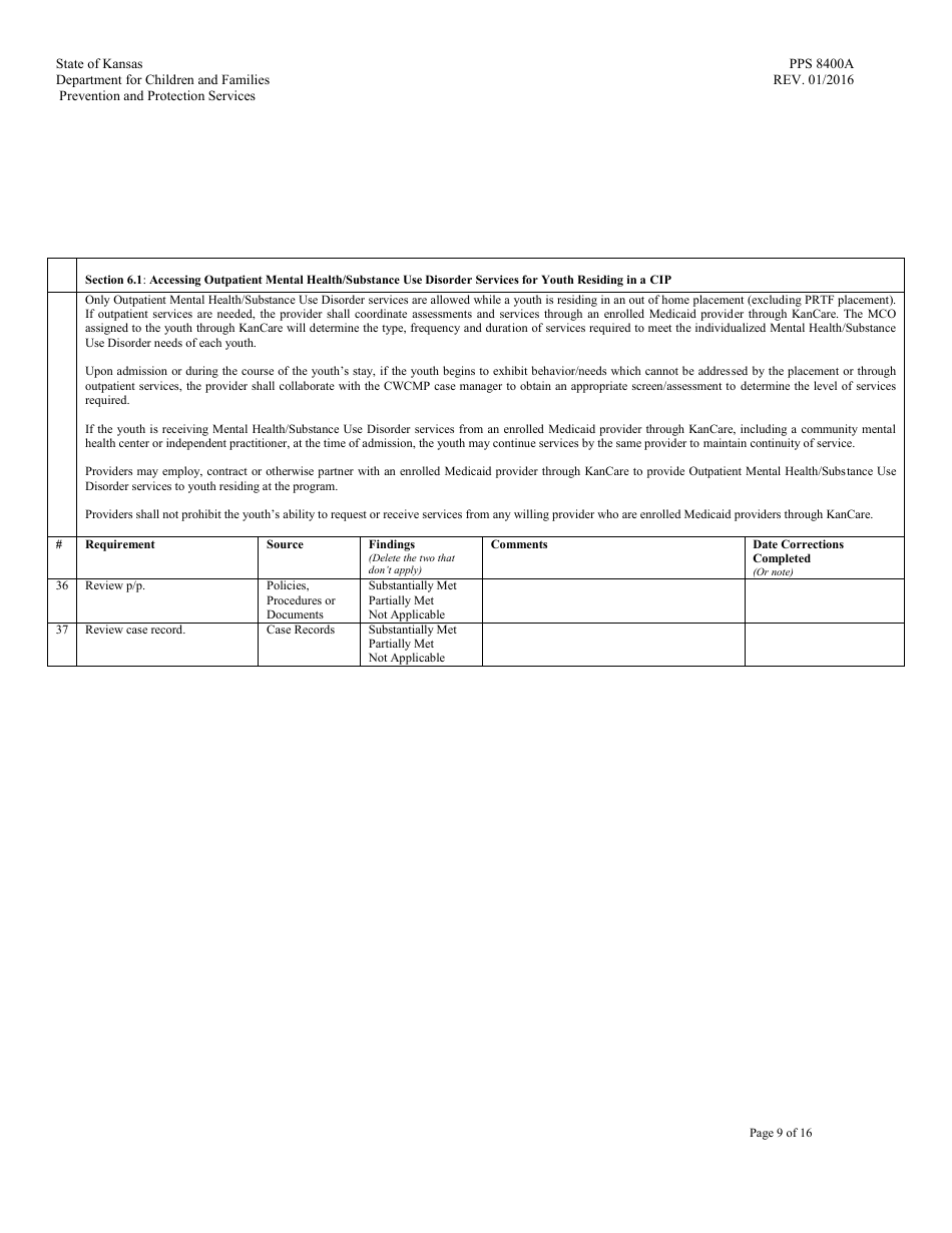 Form PPS8400A Community Integration Program (Cip) Review - Kansas, Page 9