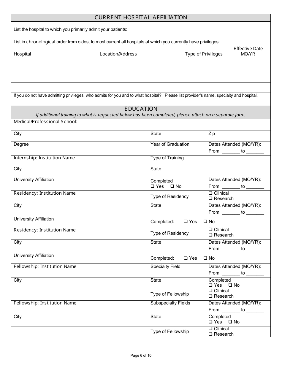 Louisiana Standardized Credentialing Application Form - Louisiana, Page 6