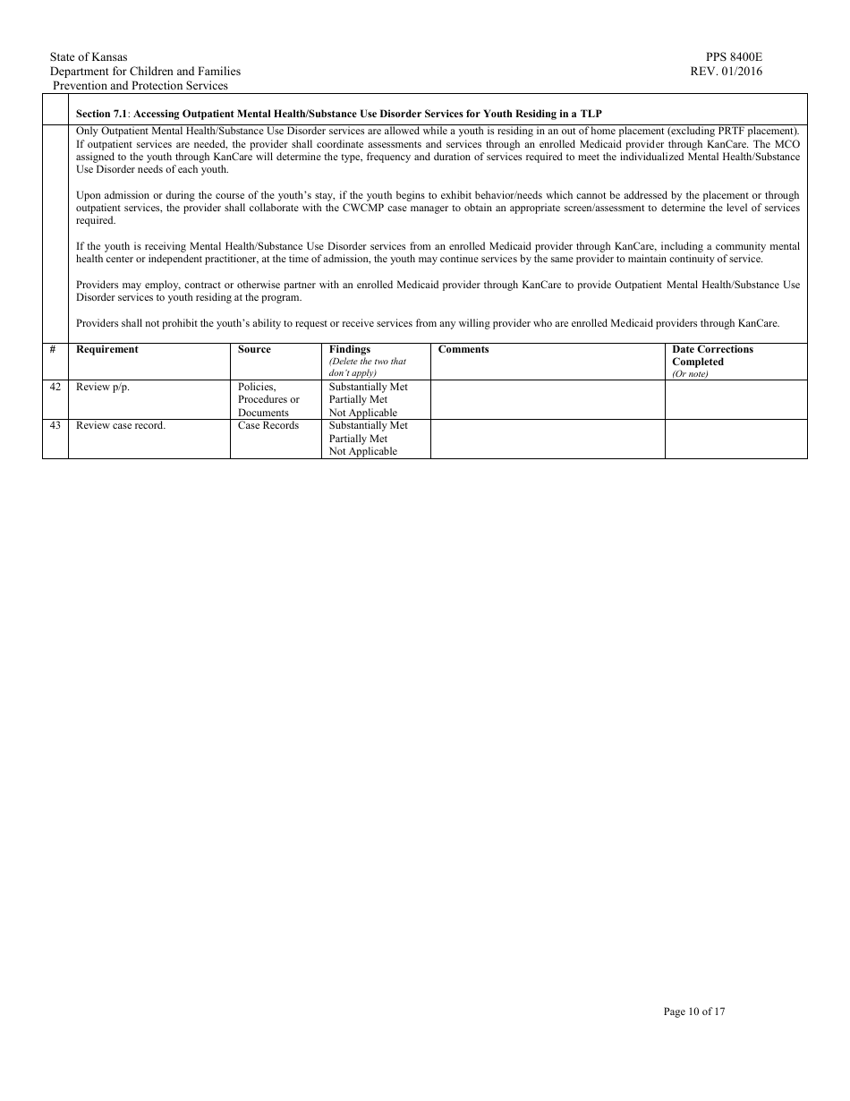 Form PPS8400E transitional Living Program Review - Kansas, Page 10