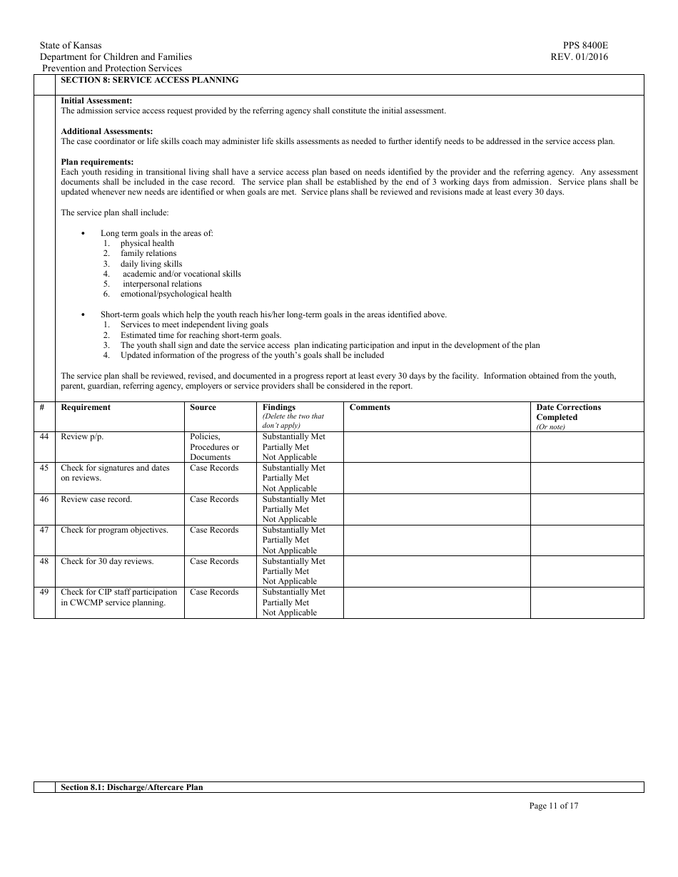 Form PPS8400E transitional Living Program Review - Kansas, Page 11