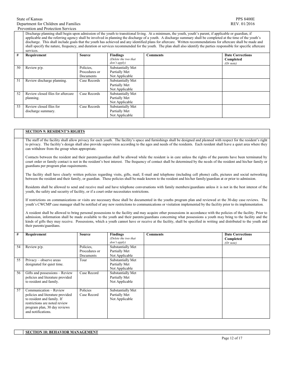 Form PPS8400E transitional Living Program Review - Kansas, Page 12