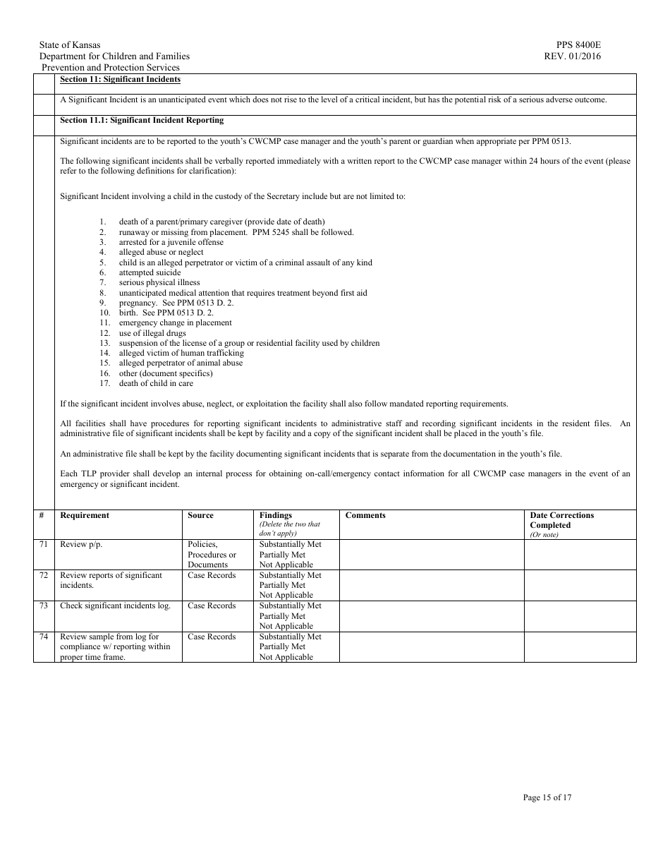 Form PPS8400E transitional Living Program Review - Kansas, Page 15