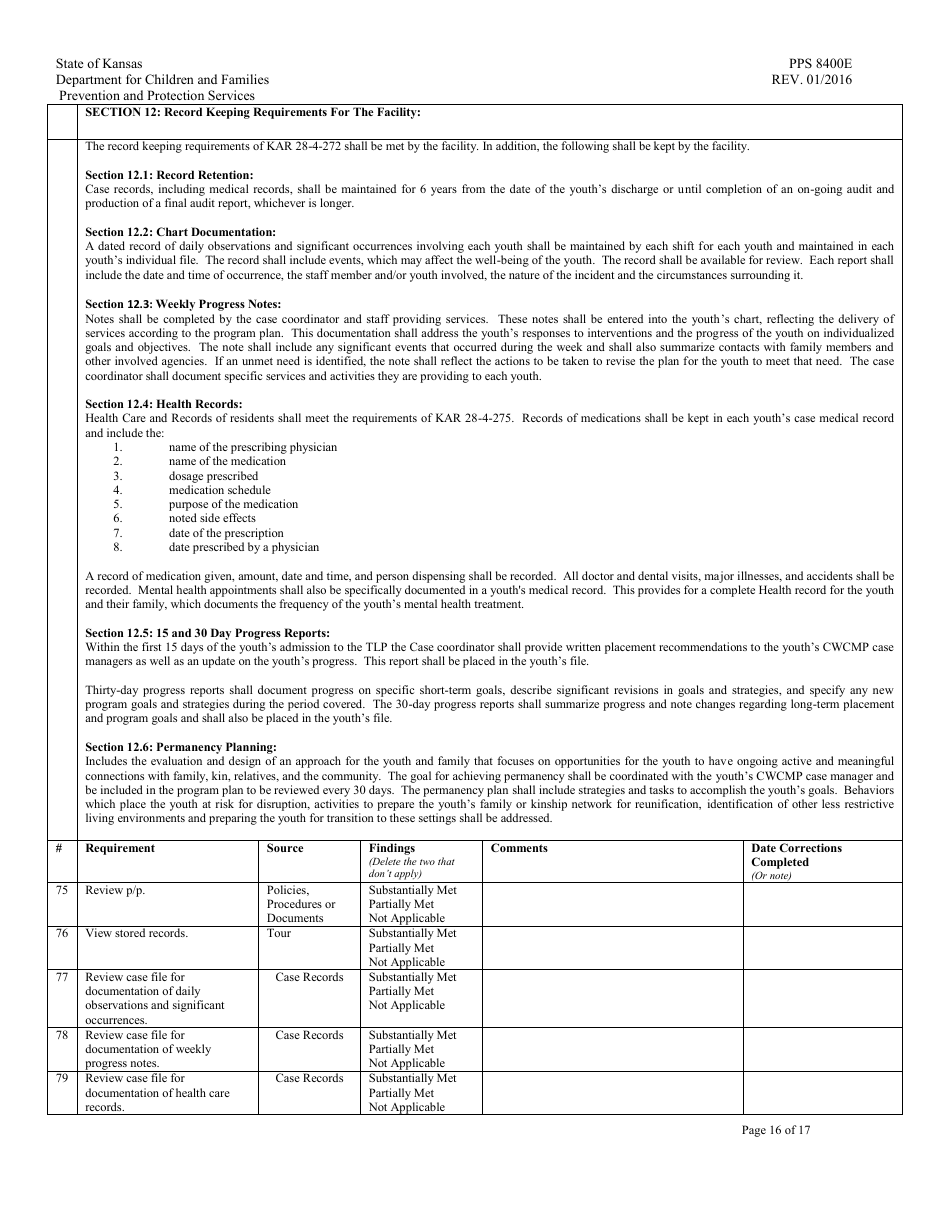 Form PPS8400E transitional Living Program Review - Kansas, Page 16
