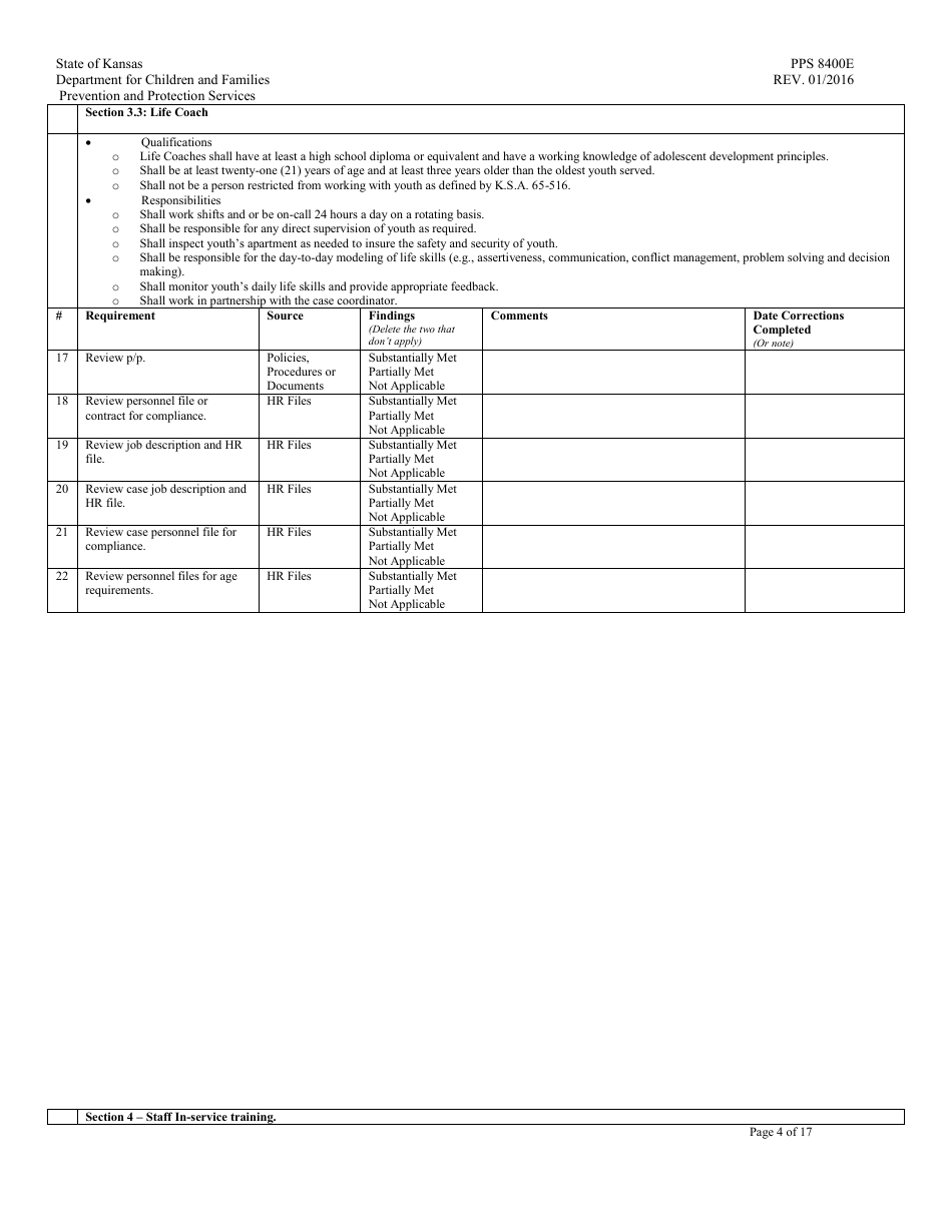 Form PPS8400E transitional Living Program Review - Kansas, Page 4