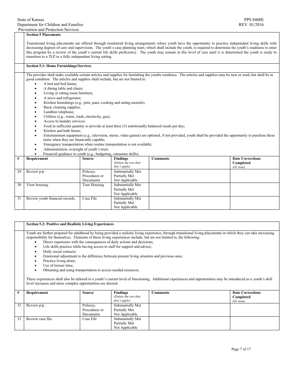 Form PPS8400E transitional Living Program Review - Kansas, Page 7