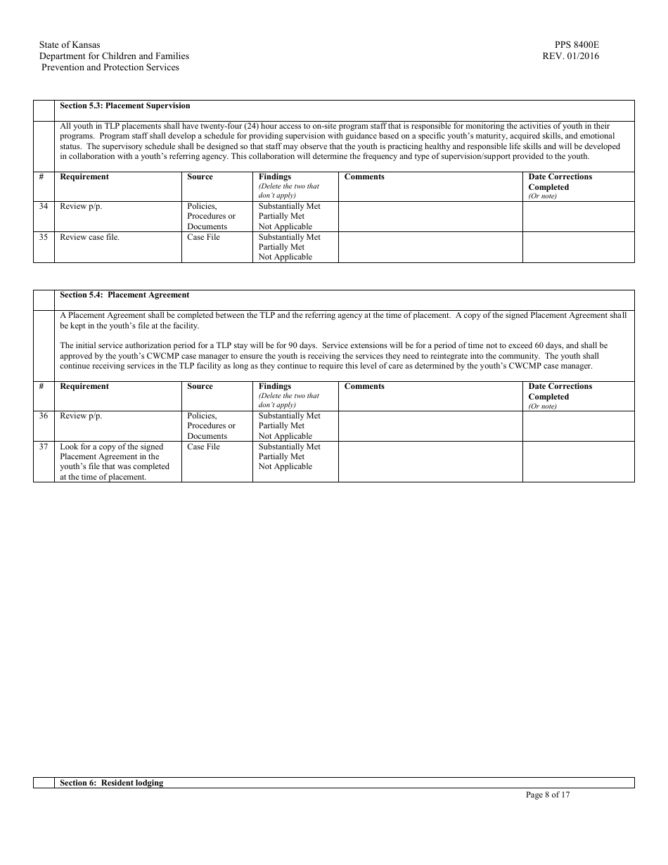 Form PPS8400E transitional Living Program Review - Kansas, Page 8