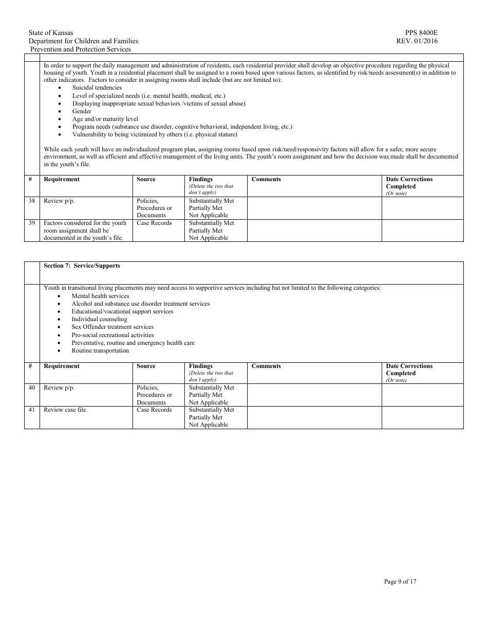 Form PPS8400E transitional Living Program Review - Kansas, Page 9