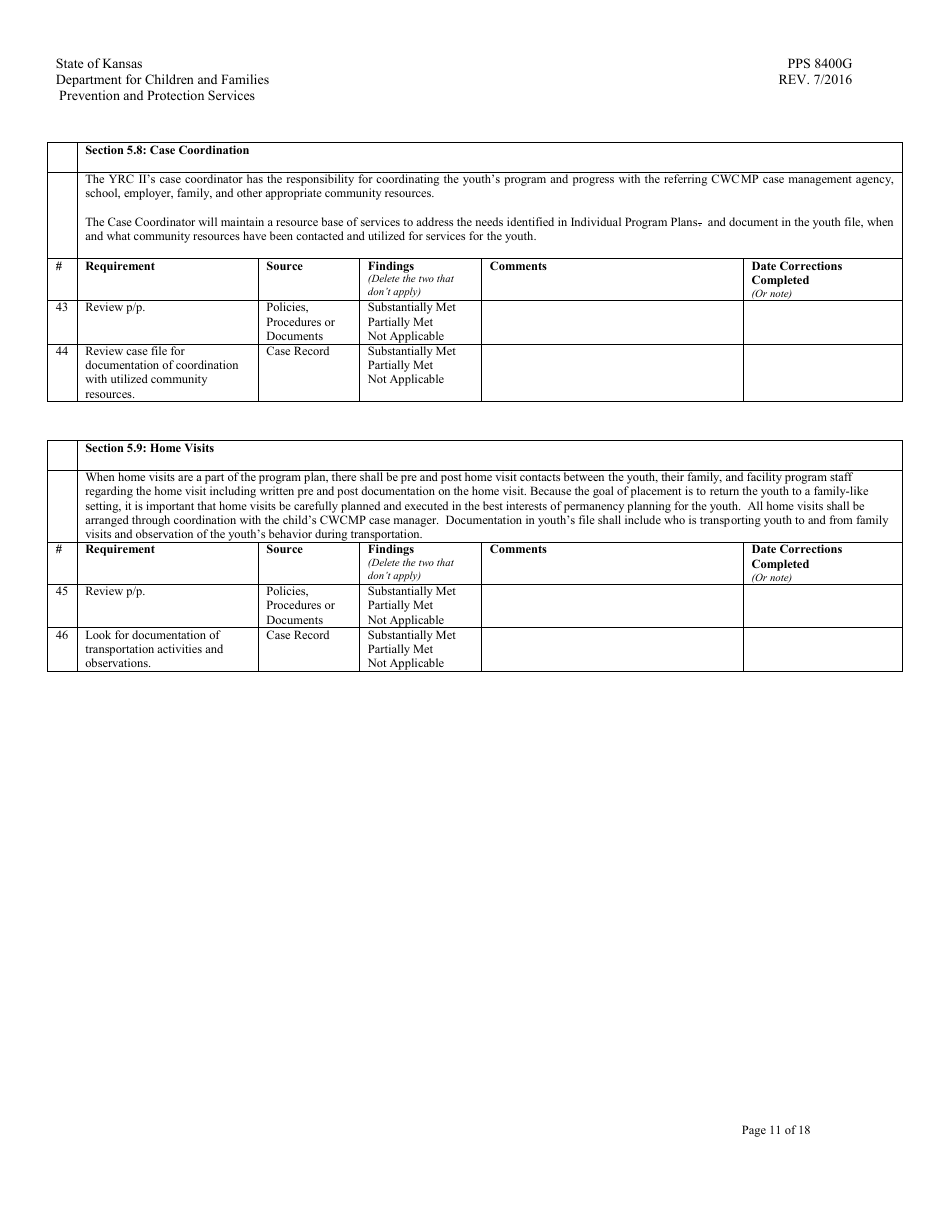 Form PPS8400G Youth Residential Placement II (Yrc II) Review - Kansas, Page 11