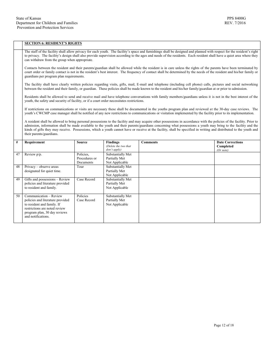 Form PPS8400G Youth Residential Placement II (Yrc II) Review - Kansas, Page 12