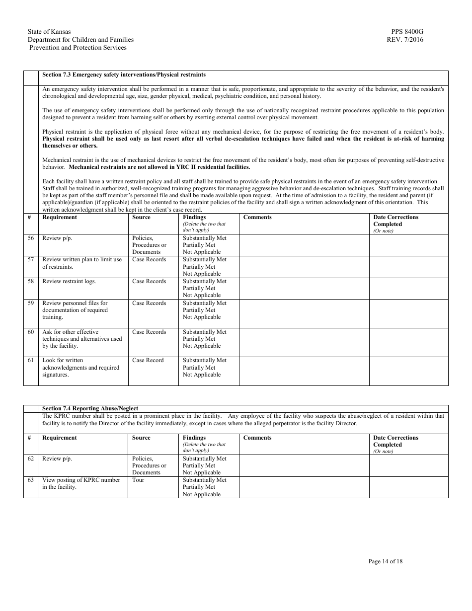 Form PPS8400G Youth Residential Placement II (Yrc II) Review - Kansas, Page 14