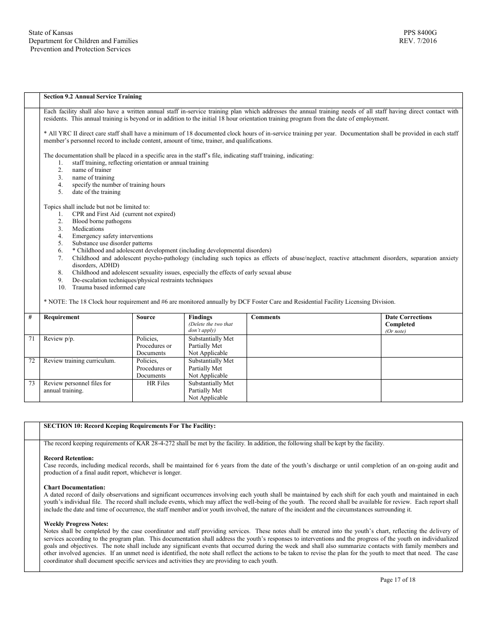 Form PPS8400G Youth Residential Placement II (Yrc II) Review - Kansas, Page 17