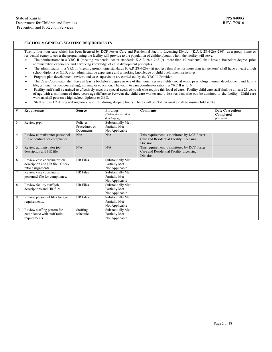 Form PPS8400G Youth Residential Placement II (Yrc II) Review - Kansas, Page 2