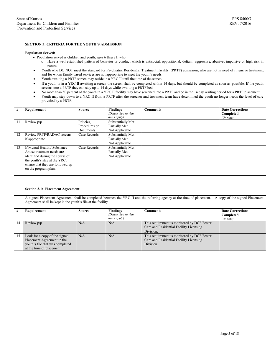 Form PPS8400G Youth Residential Placement II (Yrc II) Review - Kansas, Page 3