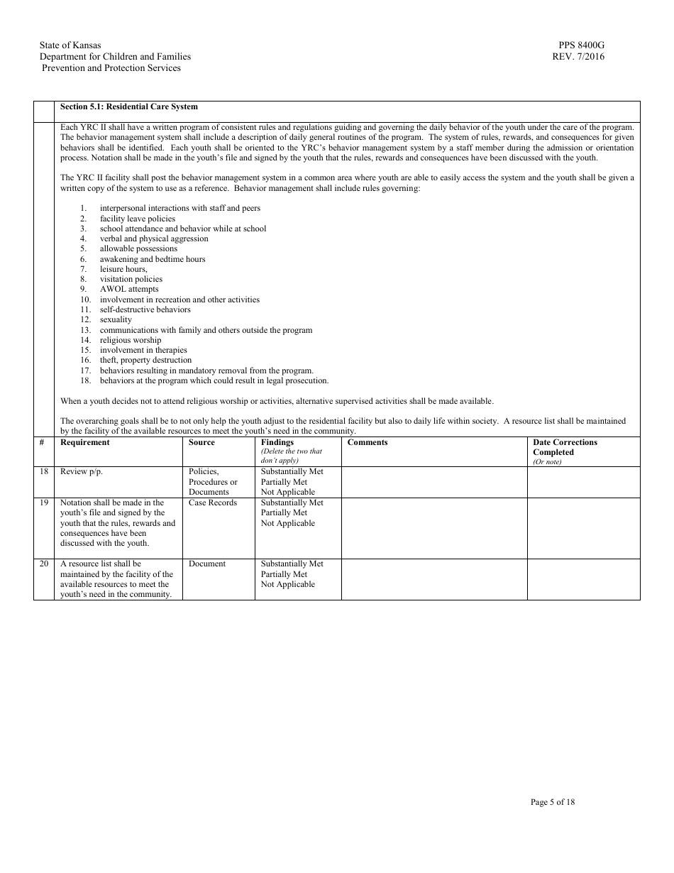 Form PPS8400G Youth Residential Placement II (Yrc II) Review - Kansas, Page 5