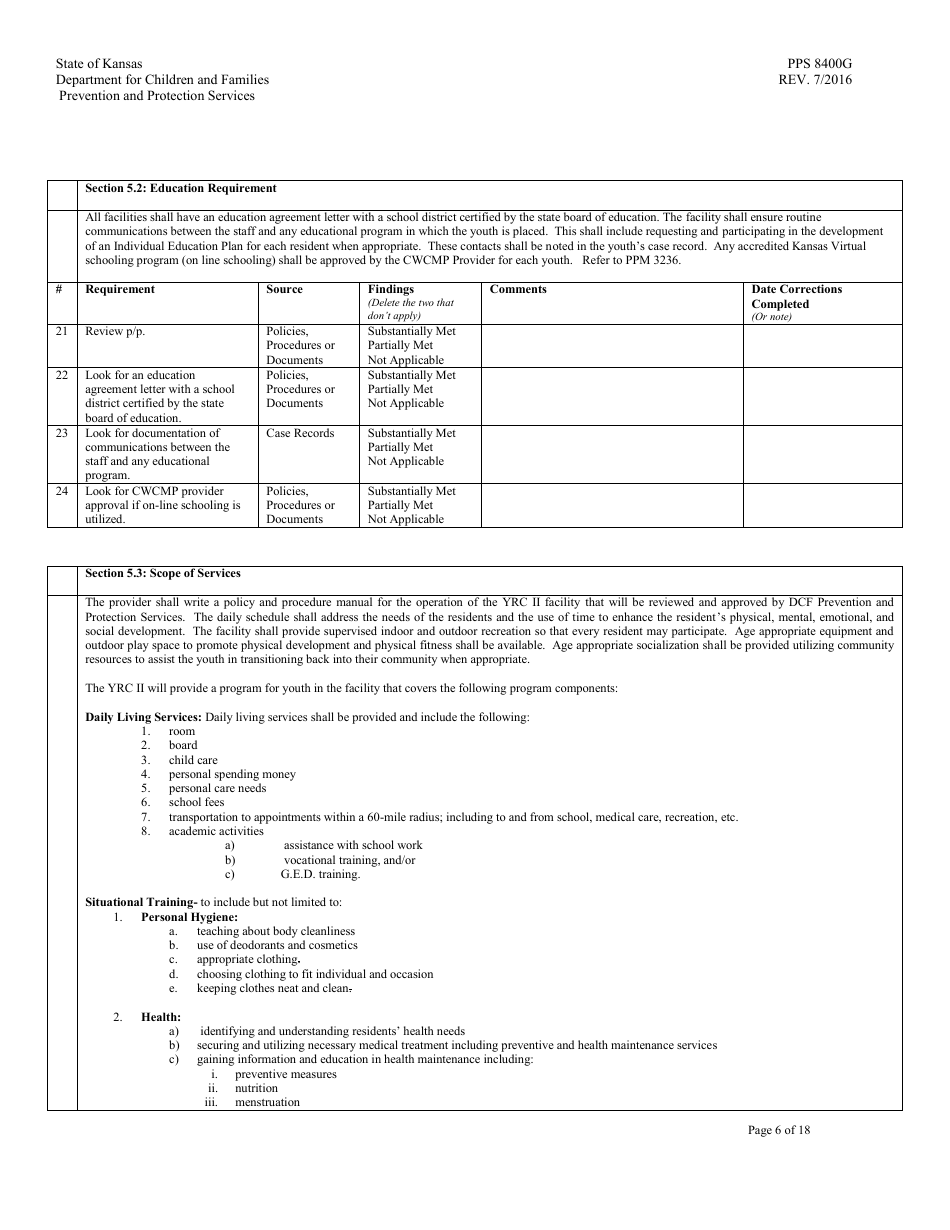 Form PPS8400G Youth Residential Placement II (Yrc II) Review - Kansas, Page 6