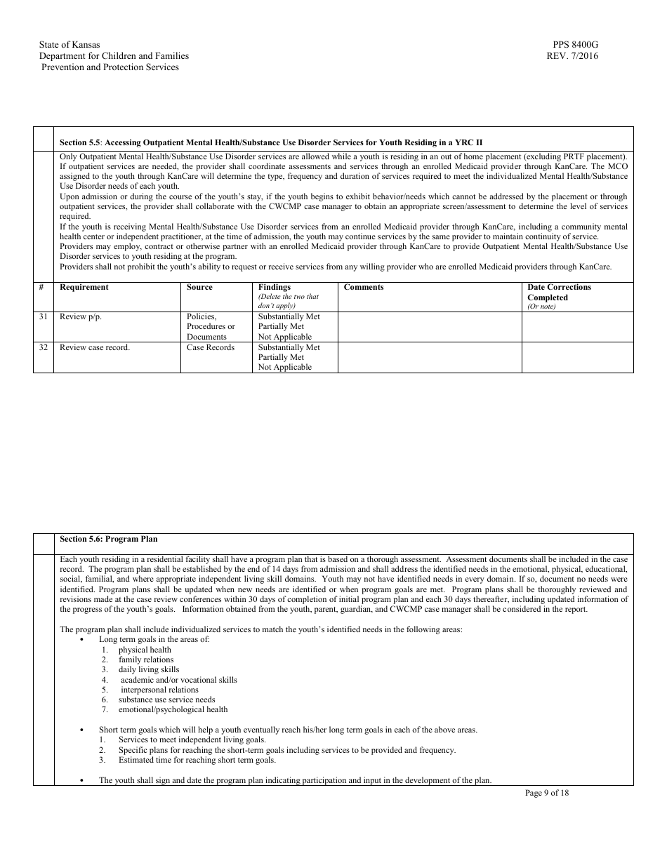 Form PPS8400G Youth Residential Placement II (Yrc II) Review - Kansas, Page 9
