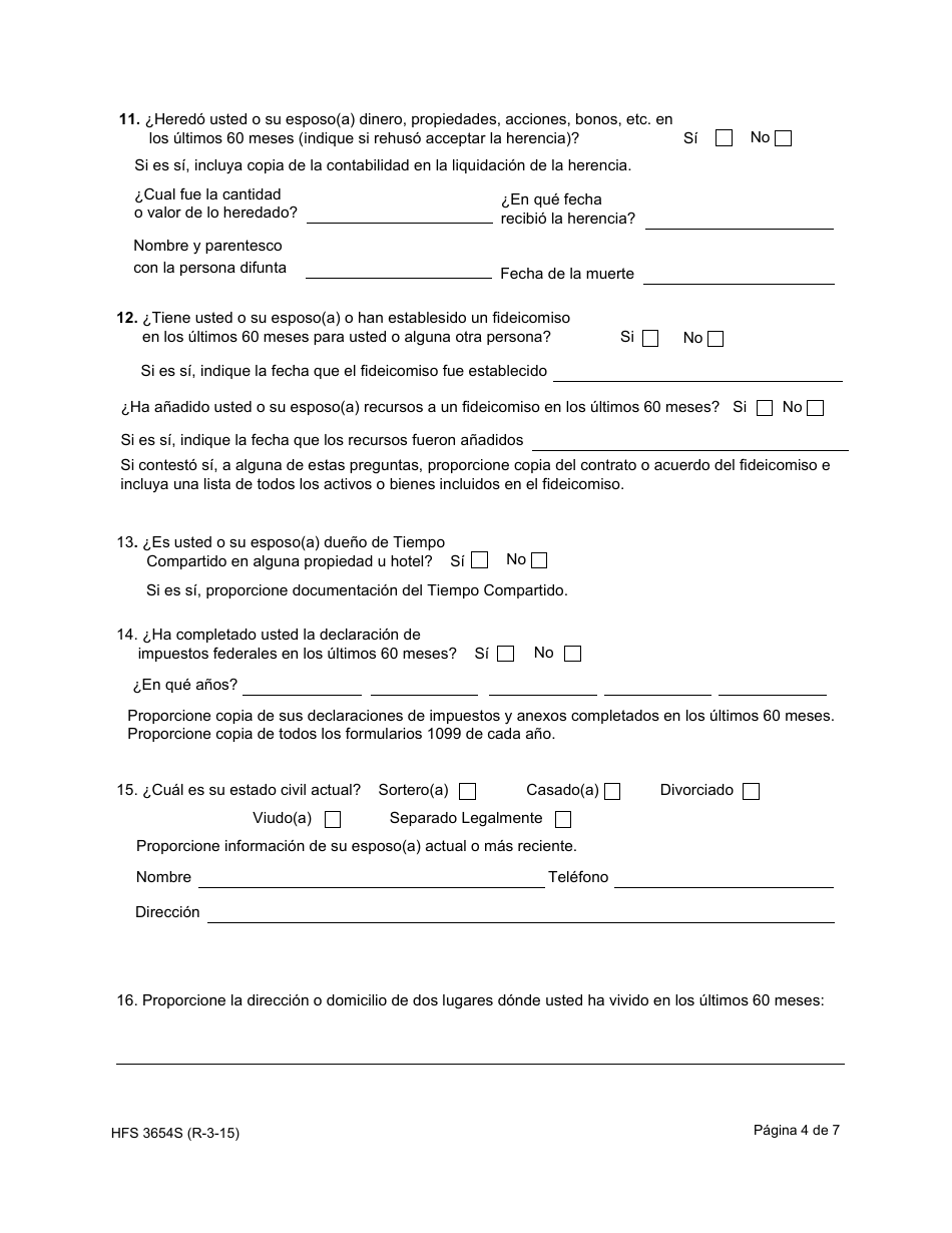 Formulario HFS3654S Informacion Financiera Adicional Para Las Personas Que Solicitan Cuidado a Largo Plazo - Illinois (Spanish), Page 4