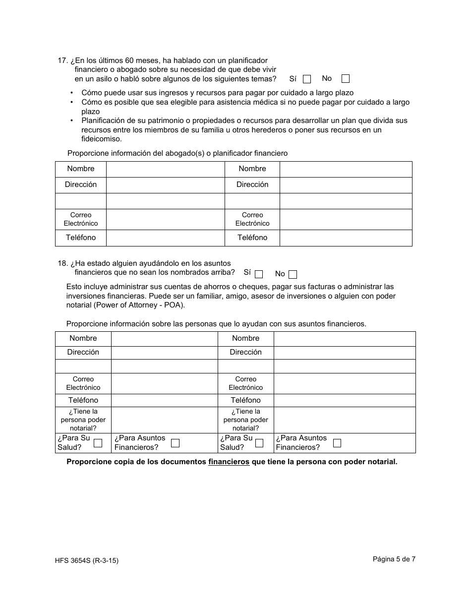 Formulario HFS3654S Informacion Financiera Adicional Para Las Personas Que Solicitan Cuidado a Largo Plazo - Illinois (Spanish), Page 5