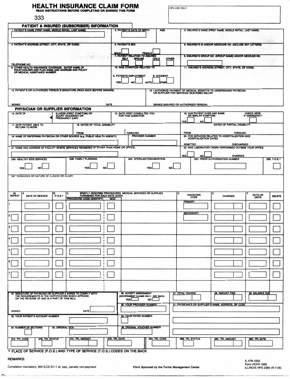Form HFS2360 Health Insurance Claim Form - Illinois, Page 1