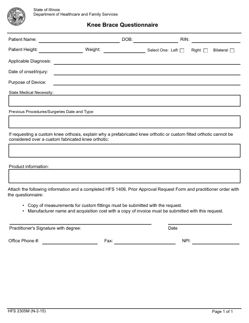 Form HFS2305M Knee Brace Questionnaire - Illinois