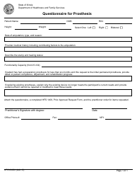 Document preview: Form HFS2305J Questionnaire for Prosthesis - Illinois