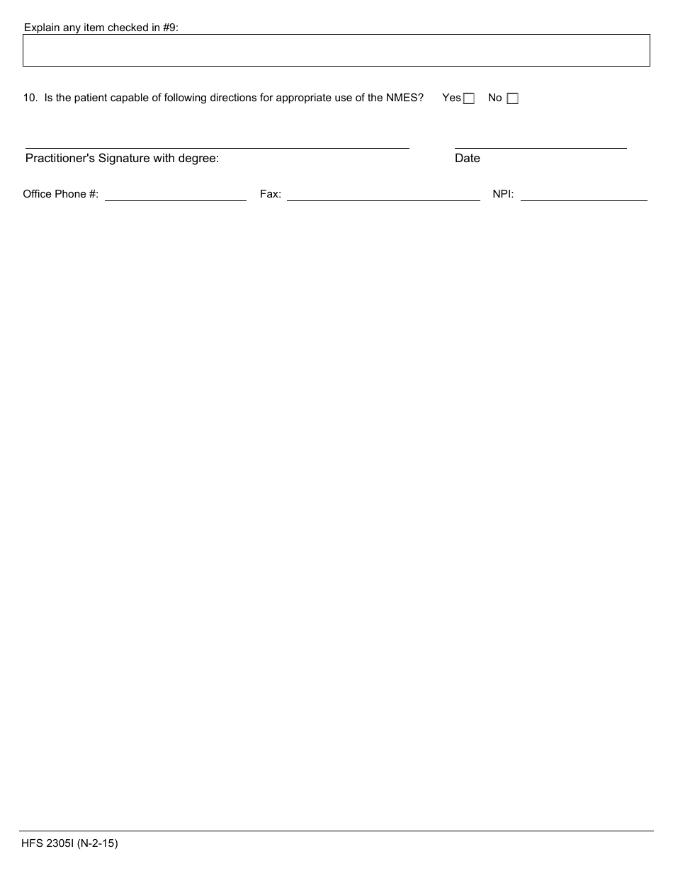 Form HFS2305I Questionnaire and Order for Neuromuscular Electrical Stimulator (Nmes) - Illinois, Page 2