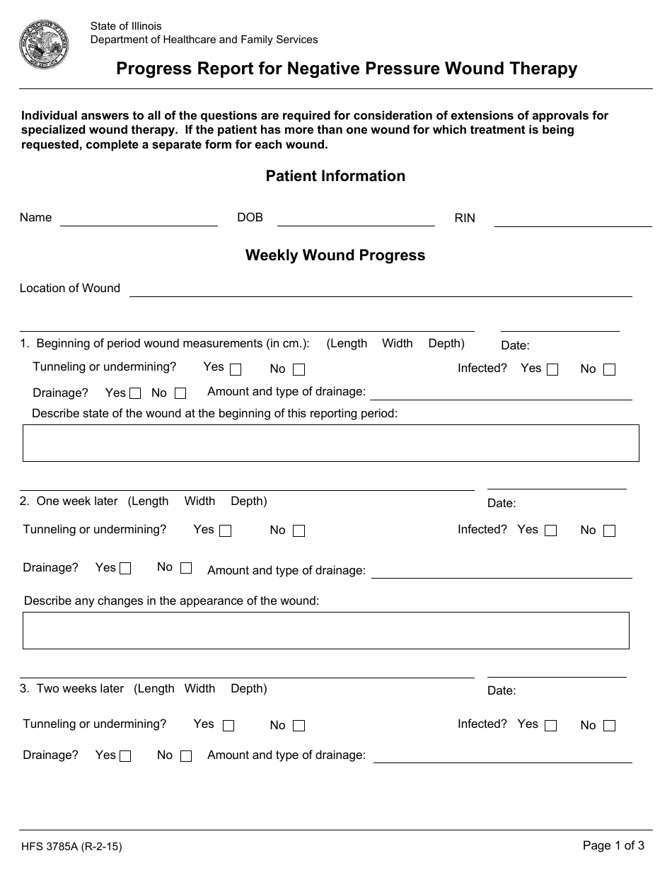 Form HFS3785A Progress Report for Negative Pressure Wound Therapy - Illinois, Page 1