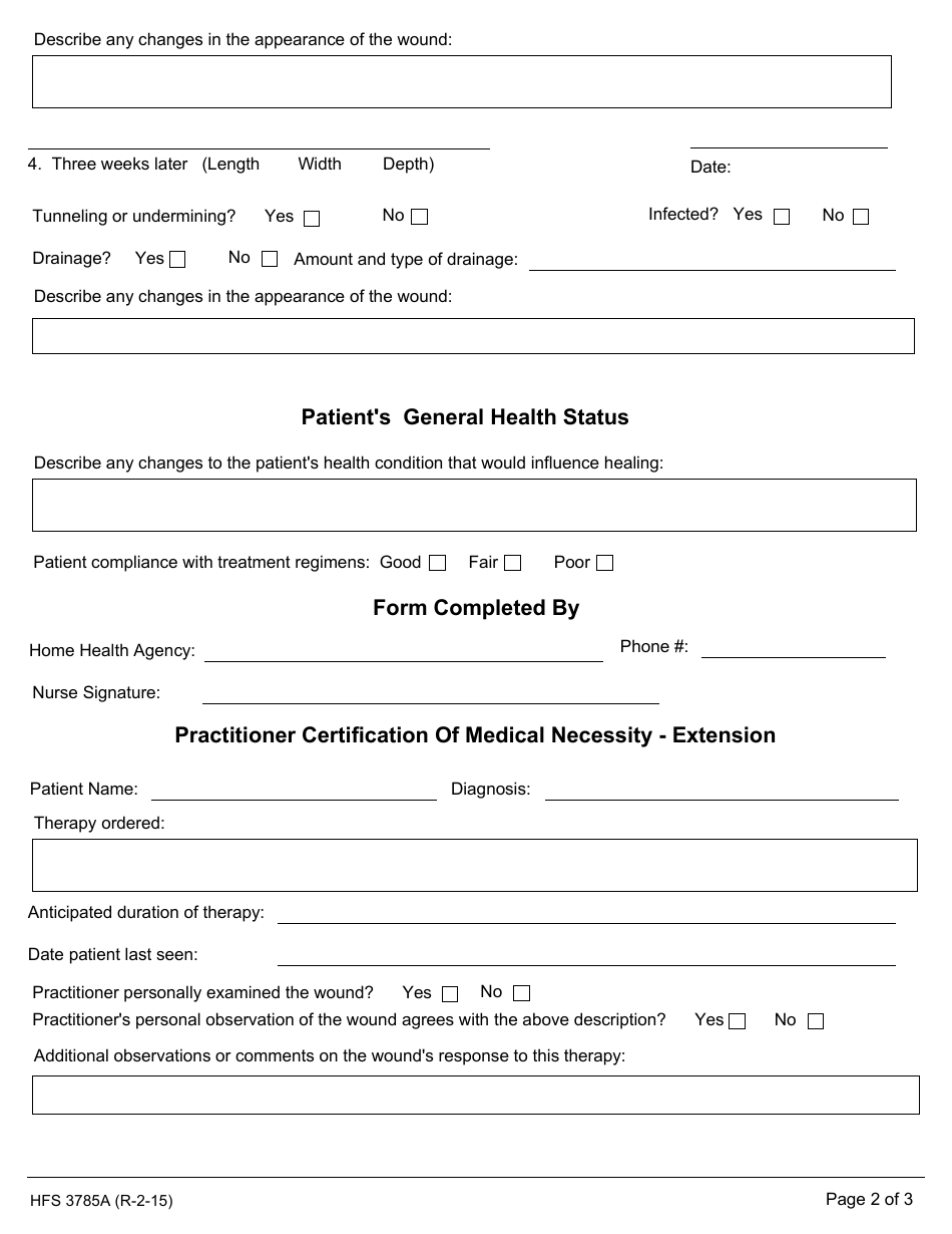 Form HFS3785A Progress Report for Negative Pressure Wound Therapy - Illinois, Page 2
