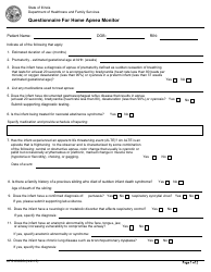 Document preview: Form HFS2305G Questionnaire for Home Apnea Monitor - Illinois
