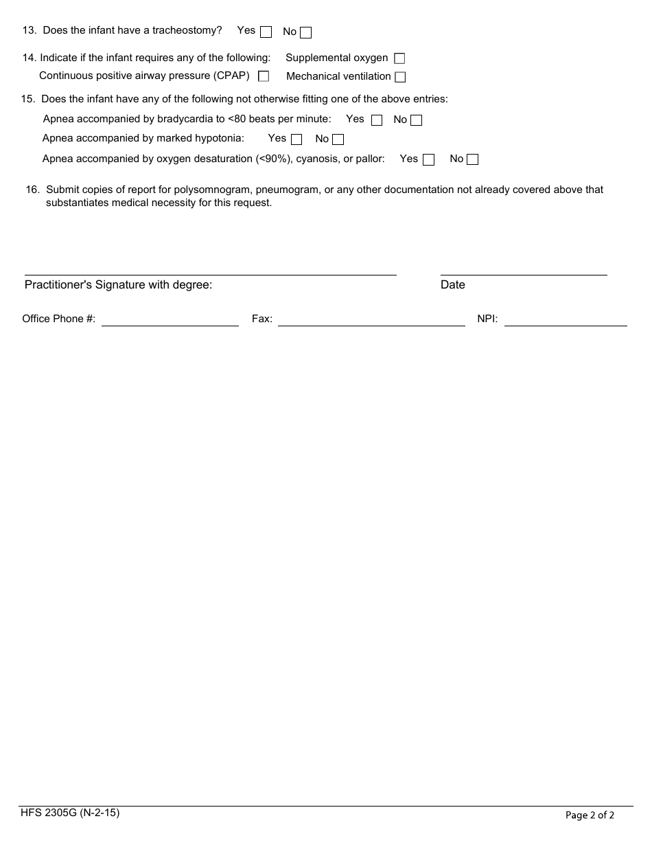 Form HFS2305G Questionnaire for Home Apnea Monitor - Illinois, Page 2