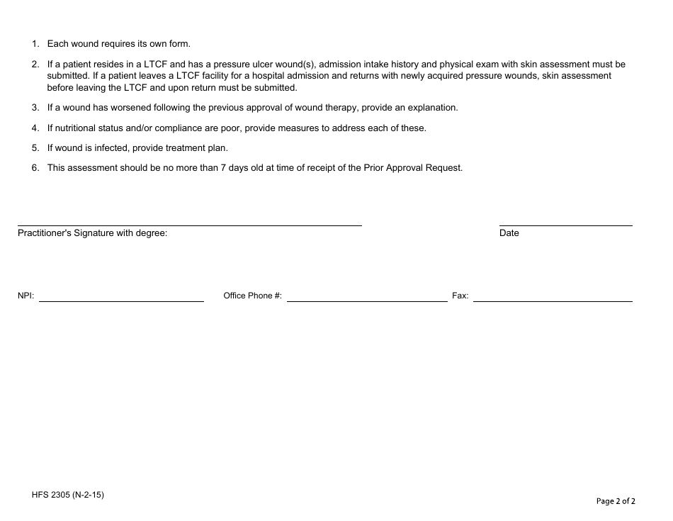 Form HFS2305 Wound Measurement Assessment Form - Illinois, Page 2