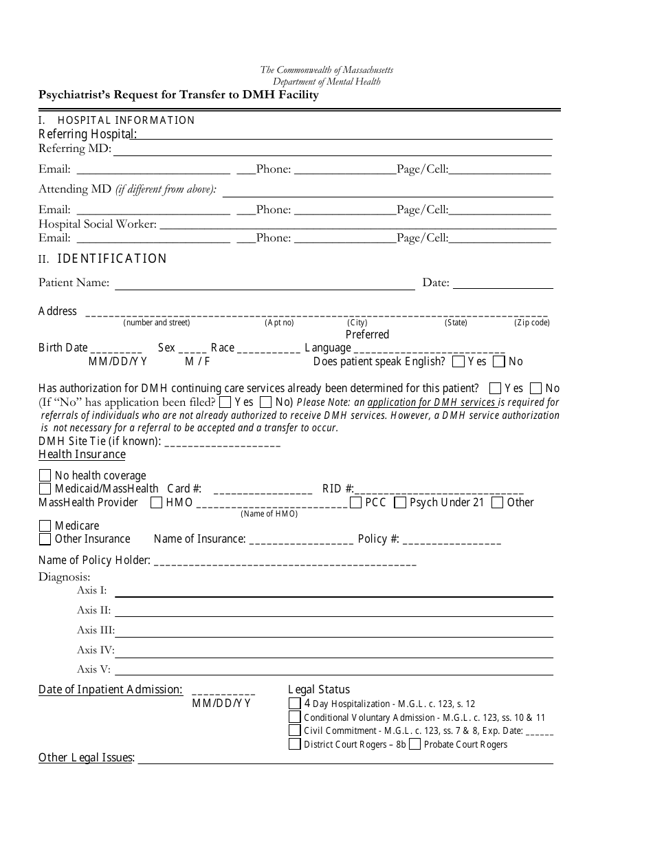 Dmh Continuing Care Referral Transfer Form for Adults - Massachusetts, Page 1