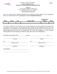 Document preview: Form TC95-15 Certificate of Motor Vehicle Equipment Lease - Kentucky