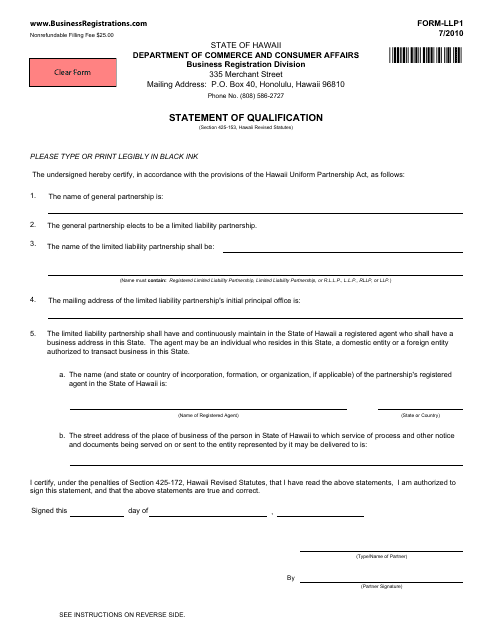 Form LLP1 Statement of Qualification - Hawaii