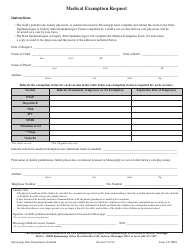Document preview: Form 139 IMM Medical Exemption Request - Mississippi