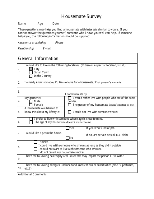 Housemate Survey Form - Missouri