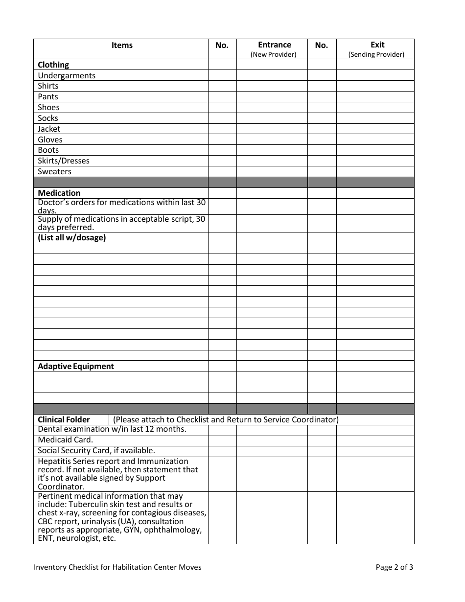 Missouri Inventory Checklist for Habilitation Center Moves - Fill Out ...