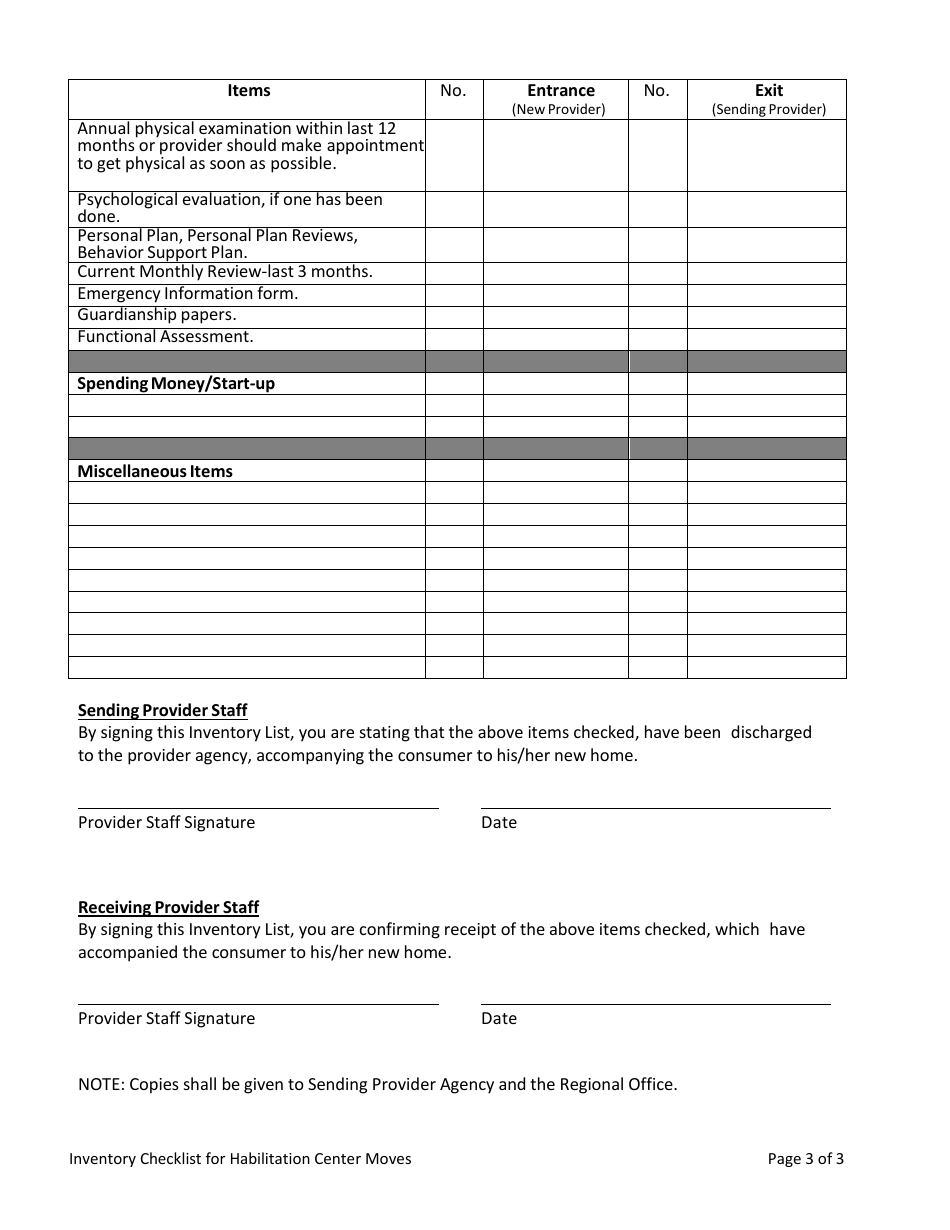 Missouri Inventory Checklist for Habilitation Center Moves - Fill Out ...