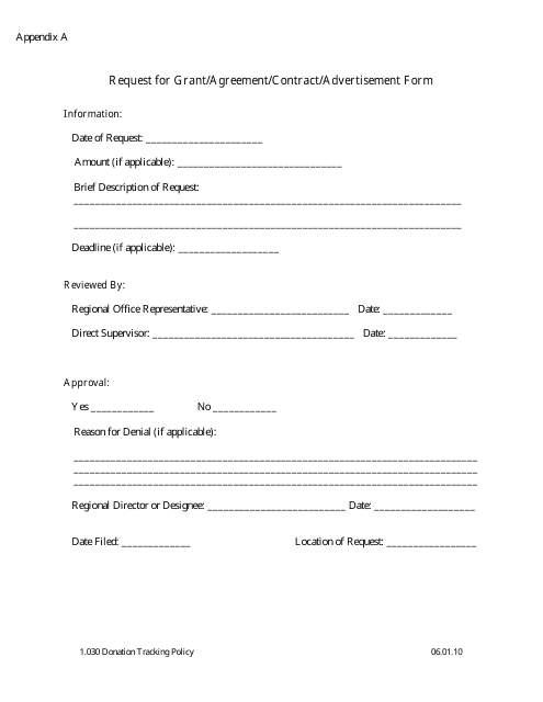 Appendix A Donation Tracking - Request for Grant/Agreement/Contract/Advertisement Form - Missouri