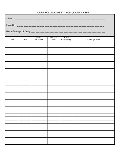 Missouri Controlled Substance Count Sheet Download Printable PDF Templateroller