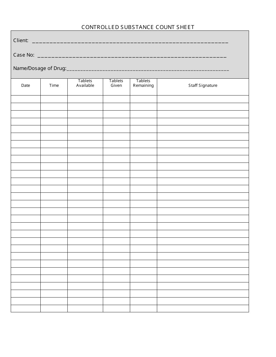 Shift To Shift Narcotic Count Sheet Template