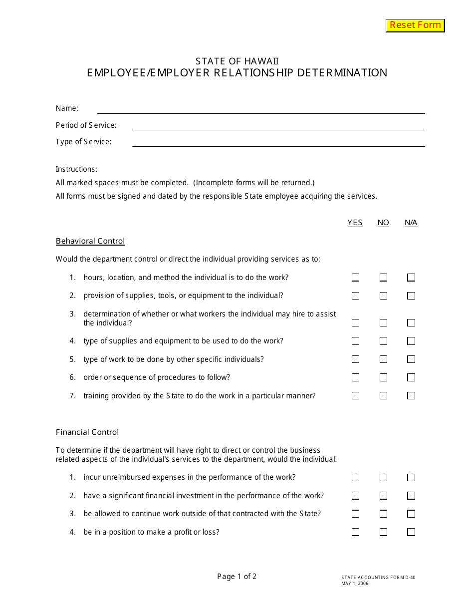 Form D-40 - Fill Out, Sign Online and Download Fillable PDF, Hawaii ...