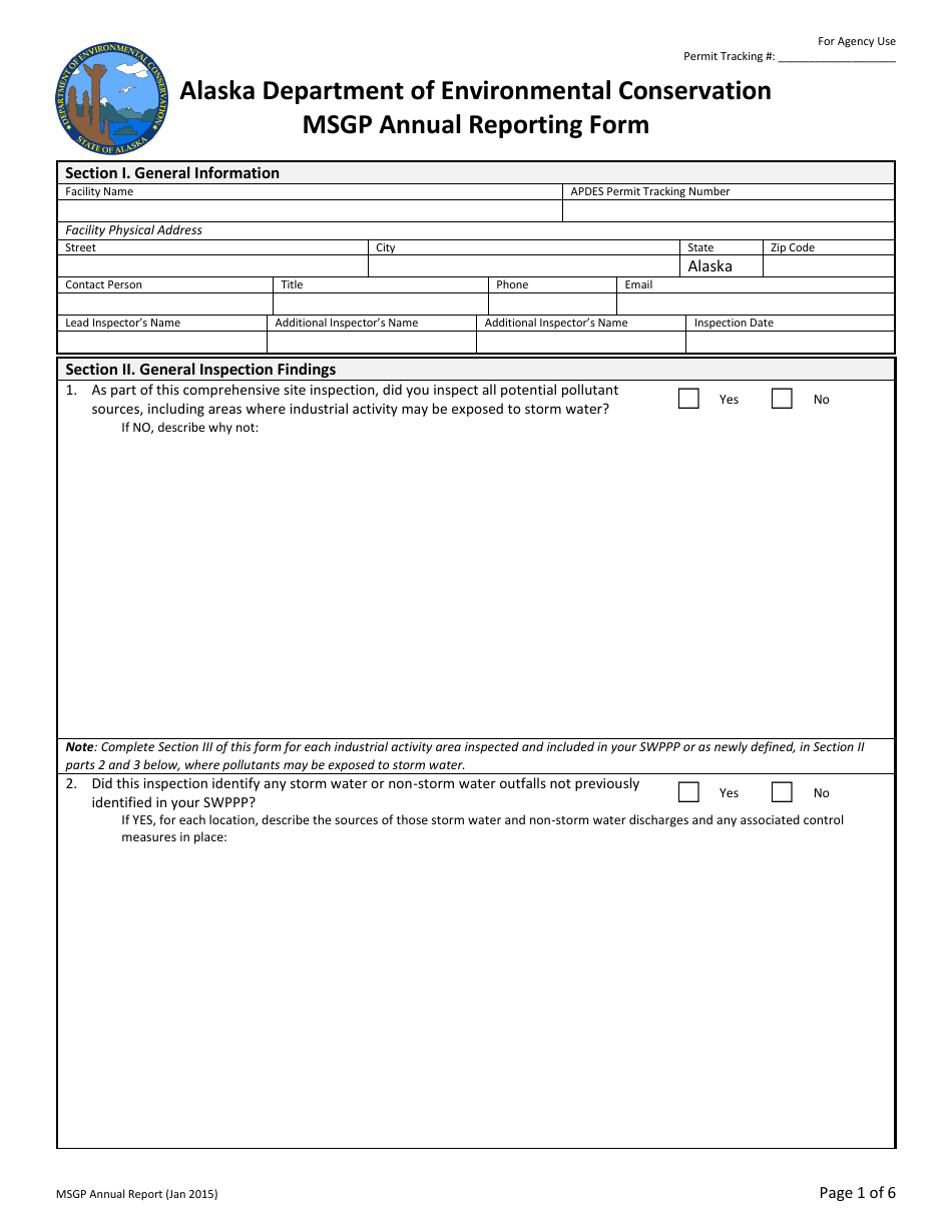 Msgp Annual Reporting Form - Alaska, Page 1