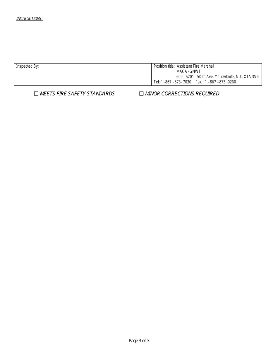 Yellowknife, Canada Fire Prevention Inspection Checklist Form Fill
