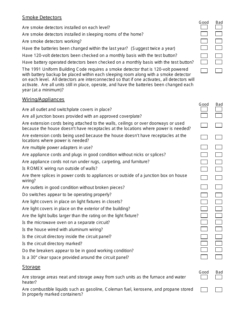 Home Fire Inspection Checklist Form - Louisville, Kentucky, Page 2