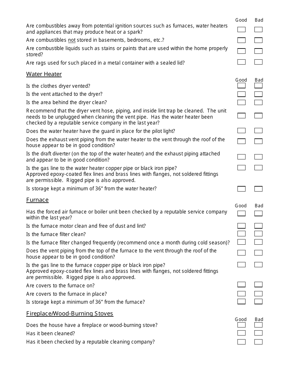 Home Fire Inspection Checklist Form - Louisville, Kentucky, Page 3