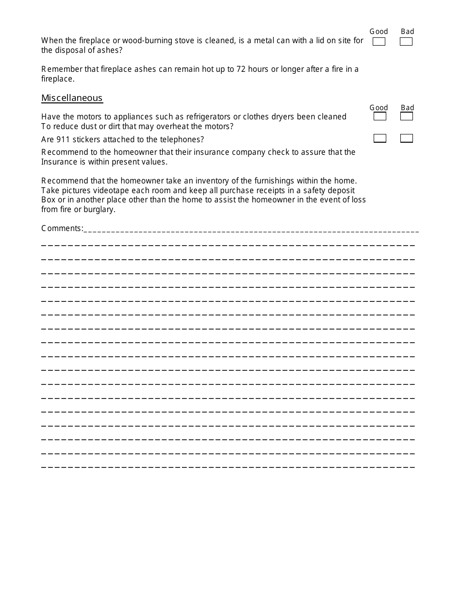 Home Fire Inspection Checklist Form - Louisville, Kentucky, Page 4