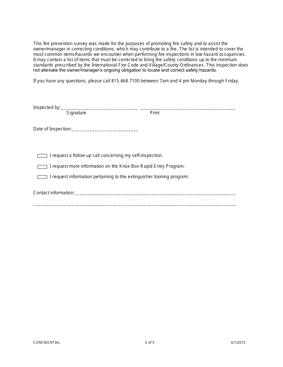 Self Inspection Form - Manteno Community Fire Protection District - Manteno, Illinois, Page 5
