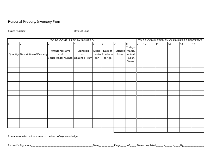 &quot;Personal Property Inventory Form&quot; Download Pdf
