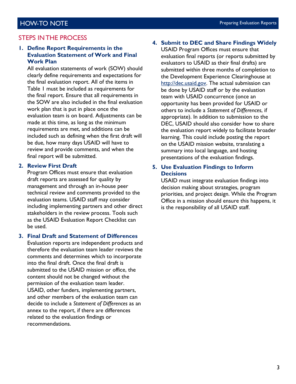 Instructions for Preparing Evaluation Reports, Page 3